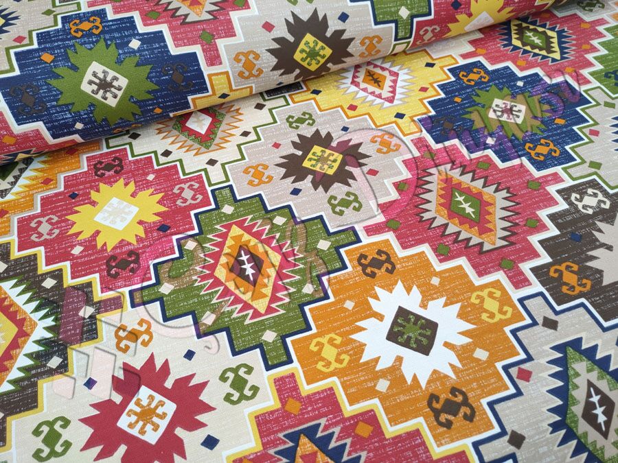 Osmanlı Kilim Desen Duck Keten Kumaş Kırmızı