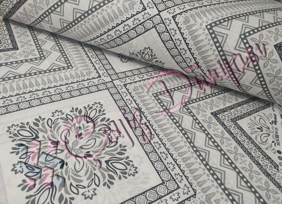 Kilim Çiçekli Nevresimlik Poplin Kumaş Gri