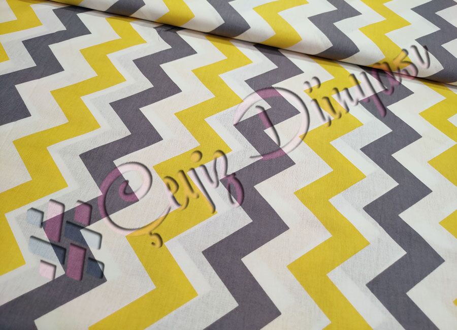 Zigzag Nevresimlik Poplin Kumaş Sarı