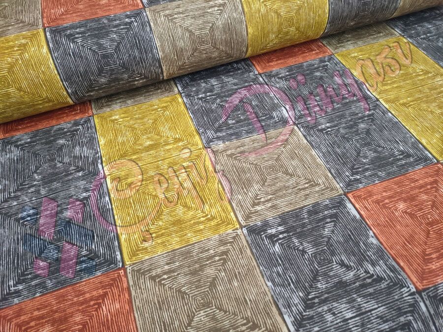 Renkli Kilim Duck Keten Kumaş Kiremit
