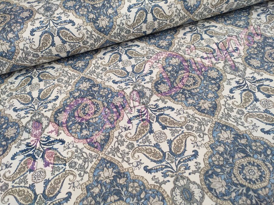 Şal Kilim Duck Keten Kumaş Mavi