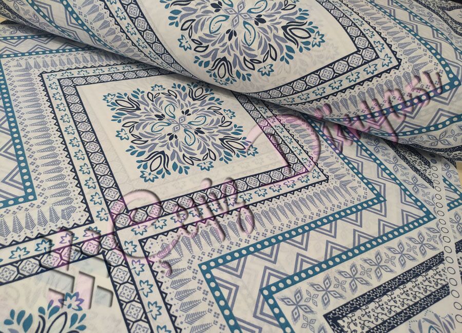 Kilim Çiçekli Nevresimlik Poplin Kumaş Mavi