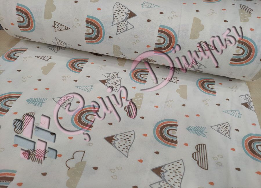 Gökkuşağı Flanel Bebe Pazen Kumaş Mint