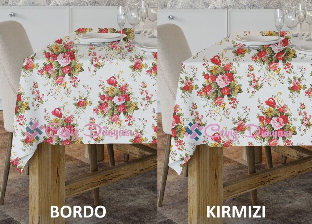 180x200 Cm Büyük Çiçekli Dikdörtgen Masa Örtüsü