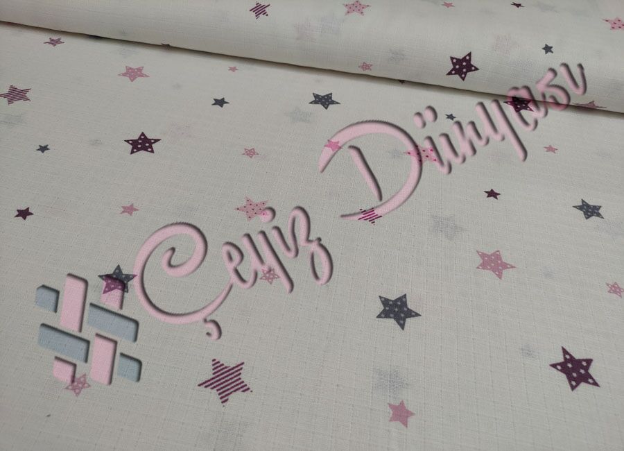 Yıldızlı Müslin Bezi Kumaş Pembe
